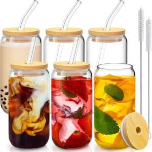 Elevate Your Drinkware: Review of 16 Oz Aesthetic Glasses with Bamboo Lids & Straws!