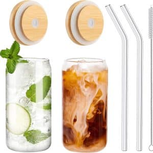 Sip in Style: Review of Drinking Glasses with Bamboo Lids and Glass Straws