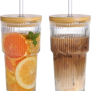 Sip in Style: Review of 20oz Ribbed Glass Tumblers with Lids and Straws