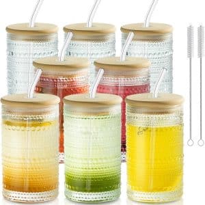 Elevate Your Sips: Review of KEMORELA 8PCS Vintage Hobnail Glass Cups with Bamboo Lids