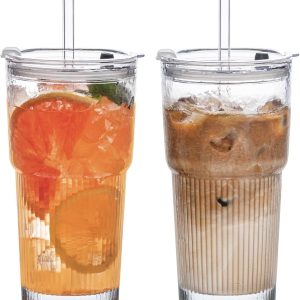 Quench Your Thirst in Style: Review of 20oz Ribbed Glass Tumblers with Lids and Straws