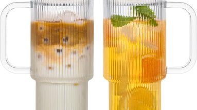 Sip in Style: INSETLAN 26oz Ribbed Glass Tumblers - Your Go-To for Iced Coffee & More!