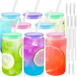 Sip in Style: Joyclub's Adorable 8-Piece Can-Shaped Glass Set with Lids & Straws!