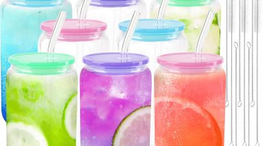 Sip in Style: Joyclub's Adorable 8-Piece Can-Shaped Glass Set with Lids & Straws!