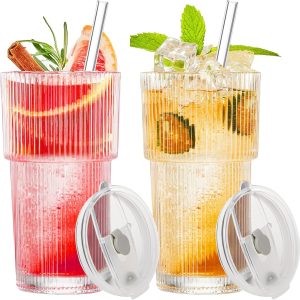 Sip in Style: Review of 20OZ Glass Cups with Lids and Straws for Refreshing Beverages!