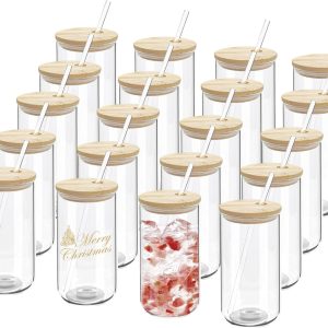 Sip in Style: Review of the 20-Pack Clear Glass Cups with Bamboo Lids and Straws