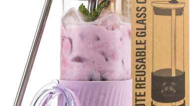 Sip in Style: Review of the Pandaloo® Lilac Rhapsody Glass Cup with Lids & Straws