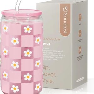 Sip in Style: Review of the SANDJEST Checkerboard Daisies Glass Can!