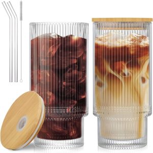 Sip in Style: Review of Vintage Ribbed Glass Cups with Lids and Straws