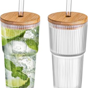 Sip in Style: The Ultimate Review of 20 oz Ribbed Glass Tumblers with Bamboo Lids