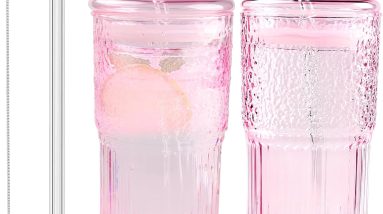 Stylish & Versatile: Review of 20 OZ Pink Glass Coffee Cups with Lids and Straws