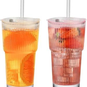Sip in Style: Review of 20oz Ribbed Glass Cups with Lids and Straws