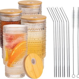 Sip in Style: Review of 4-Piece Glass Tumbler Set with Bamboo Lids & Straws