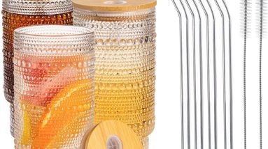 Sip in Style: Review of 4-Piece Glass Tumbler Set with Bamboo Lids & Straws