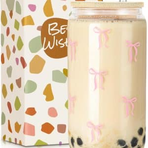 Sip in Style: The Adorable Pink Bow Glass Cup Everyone's Talking About!